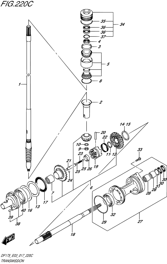 Transmission - Suzuki DF 175 Parts Listings<br>2017 to 17502F-710001 to 17502F-71XXXX 17502Z-710001 to 17502Z-71XXXX