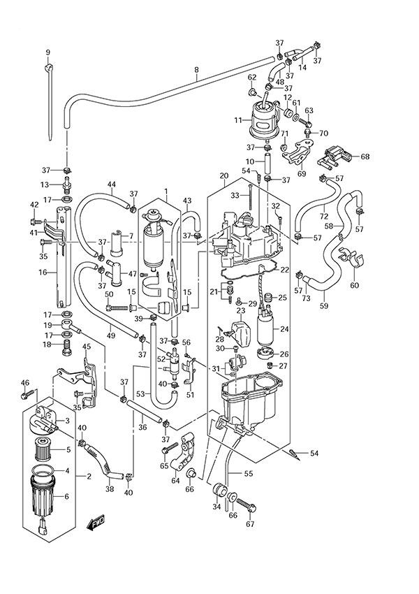 Fuel Pump/Fuel Vapor Separator (S/N 110001 & Newer) - Suzuki DF 300 Parts Listings<br>2009 to 30001F-980001 to 30001F-98XXXX  30001Z-980001 to 30001Z-98XXXX