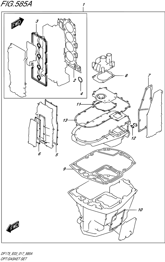 Opt: Gasket Set - Suzuki DF 175 Parts Listings<br>2023 to 17503F-340001 to 17503F-34XXXX 17503Z-340001 to 17503Z-34XXXX