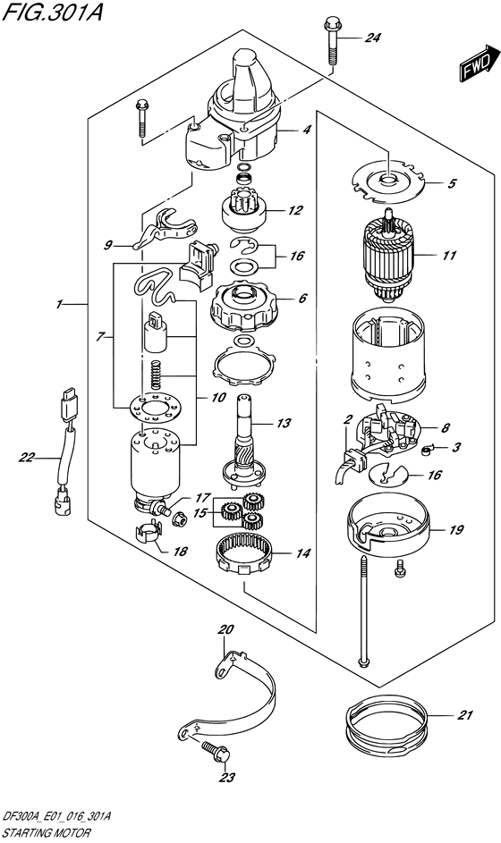 Starting Motor - Suzuki DF 300 Parts Listings<br>2019 to 30002P-910001 to 30002P-91XXXX