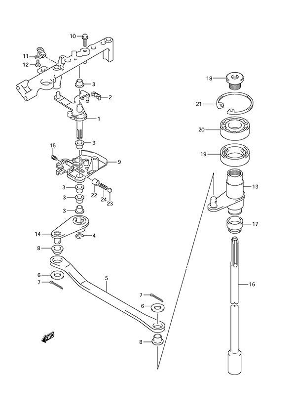 Clutch Shaft - Suzuki DF 175 Parts Listings<br>2012 to 17502F-210001 to 17502F-21XXXX 17502Z-210001 to 17502Z-21XXXX