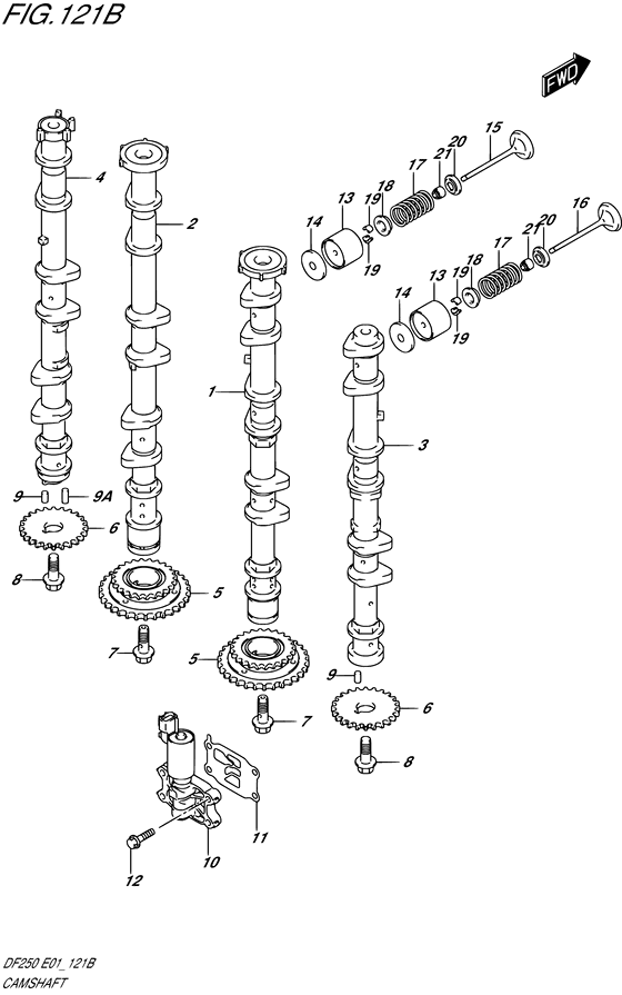 Camshaft - Suzuki DF 250 Parts Listings<br>2010 to 25003F-010001 to 25003F-01XXXX 25003Z-010001 to 25003Z-01XXXX 25004F-010001 to 25004F-01XXXX