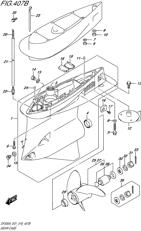 Gear Case S/N 612133 to 61XXXX - Suzuki DF 300 Parts Listings<br>2021 to 30003P-140001 to 30002P-14XXXX