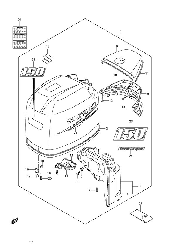 Engine Cover - Suzuki DF 150 Parts Listings<br>2013 to 15002F-310001 to 15002F-31XXXX 15002Z-310001 to 15002Z-31XXXX