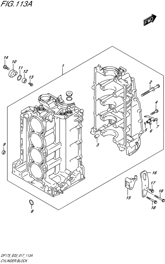 Cylinder Block - Suzuki DF 150 Parts Listings<br>2019 to 15003F-910001 to 15003F-91XXXX 15003Z-910001 to 15003Z-91XXXX