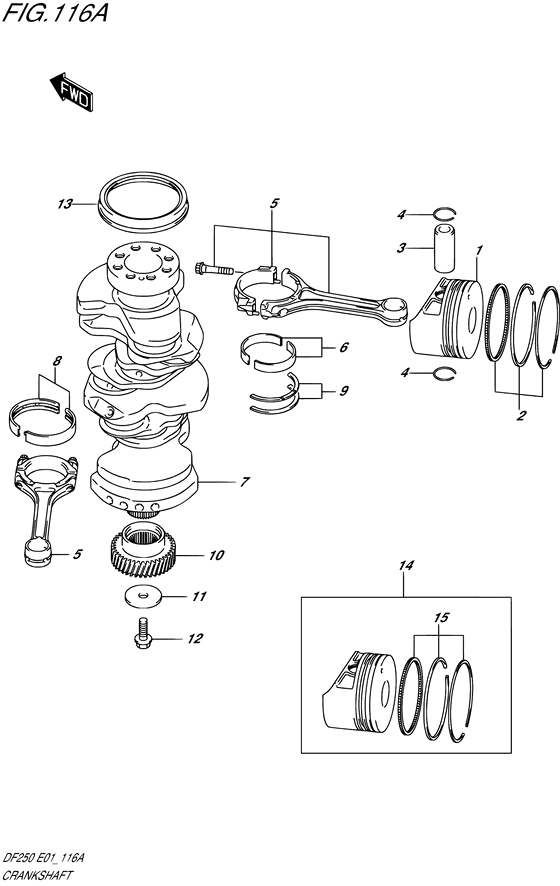 Crankshaft - Suzuki DF 250 Parts Listings<br>2009 to 25001F-980001 to 25001F-98XXXX 25001Z-980001 to 25001Z-98XXXX 25002F-980001 to 25002F-98XXXX