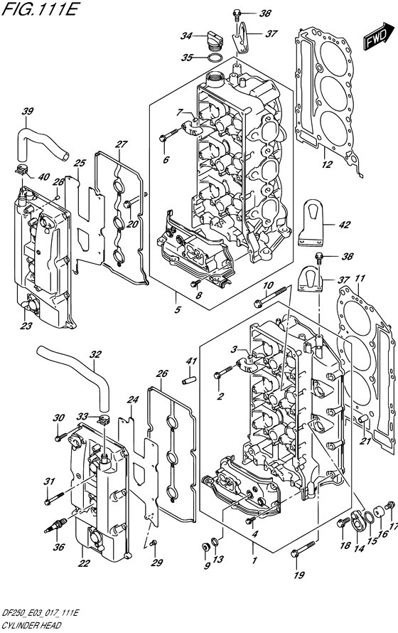 Cylinder Head - Suzuki DF 250 Parts Listings<br>2021 to 25003F-140001 to 25003F-14XXXX 25003Z-140001 to 25003Z-14XXXX 25004F-140001 to 25004F-14XXXX