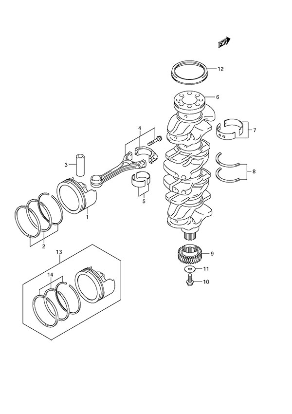 Crankshaft - Suzuki DF 150 Parts Listings<br>2011 to 15002F-110001 to 15002F-11XXXX 15002Z-110001 to 15002Z-11XXXX