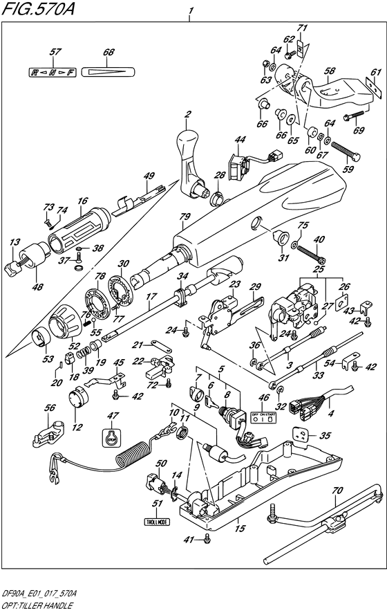 Opt: Tiller Handle - Suzuki DF 90 Parts Listings<br>2020 to 09003F-040001 to 09003F-04XXXX