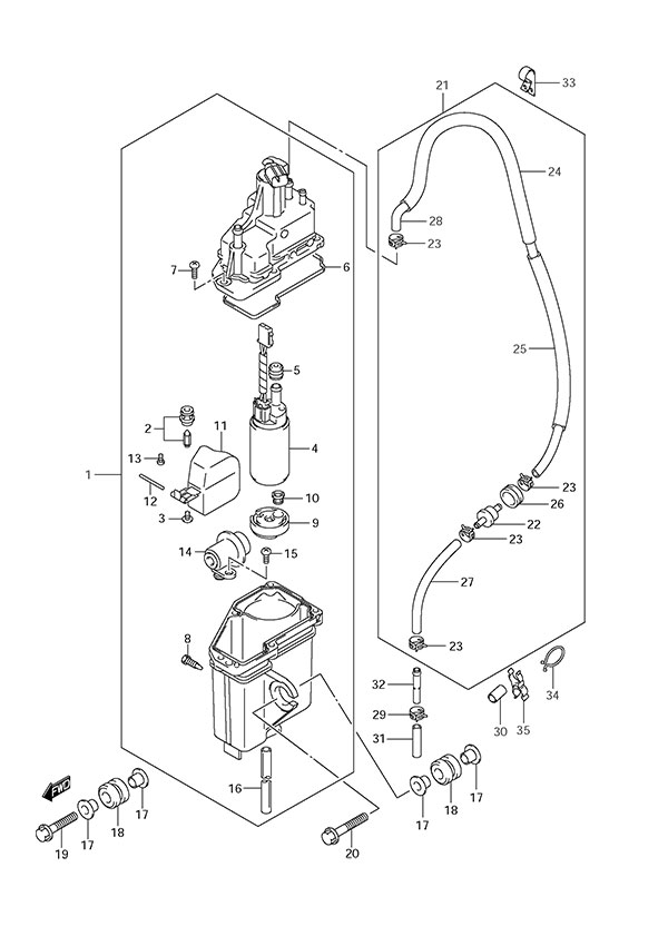 Fuel Vapor Separator - Suzuki DF 150 Parts Listings<br>2013 to 15002F-310001 to 15002F-31XXXX 15002Z-310001 to 15002Z-31XXXX