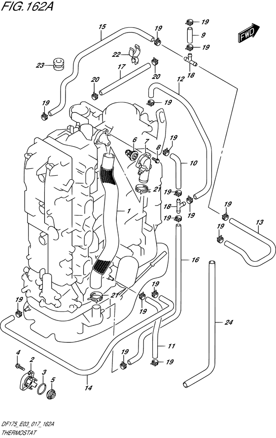 Thermostat - Suzuki DF 150 Parts Listings<br>2020 to 15003F-040001 to 15003F-04XXXX 15003Z-040001 to 15002Z-04XXXX