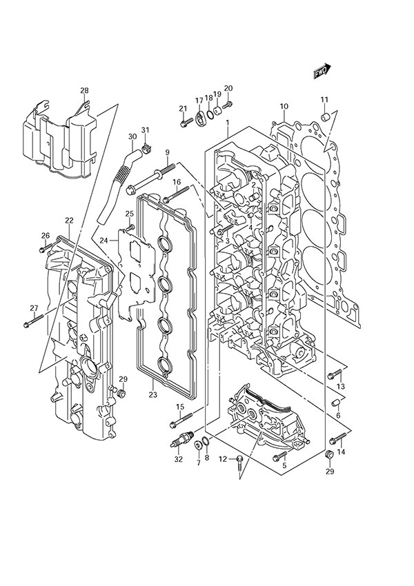 Cylinder Head - Suzuki DF 150 Parts Listings<br>2007 to 15001F-880001 to 15001F-88XXXX 15001Z-880001 to 15001Z-88XXXX