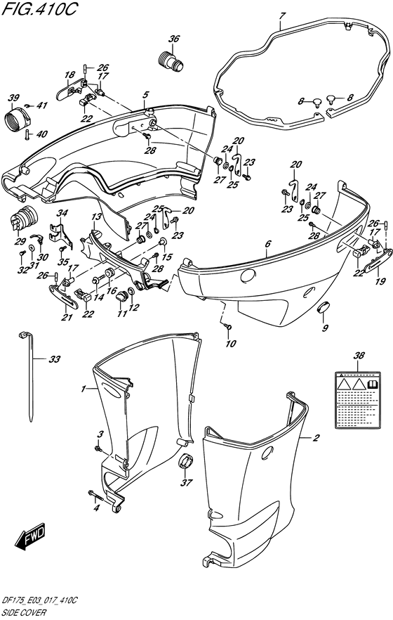 Side Cover - Suzuki DF 175 Parts Listings<br>2019 to 17503F-910001 to 17503F-91XXXX 17503Z-910001 to 17503Z-91XXXX