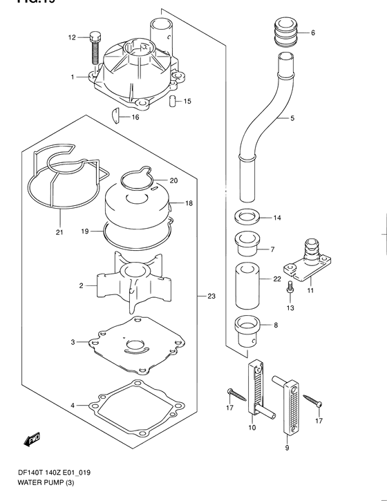 Water Pump - Suzuki DF 140 Parts Listings<br>2004 to 14001F-421001 to 14001F-42XXXX 14001Z-421001 to 14001Z-42XXXX