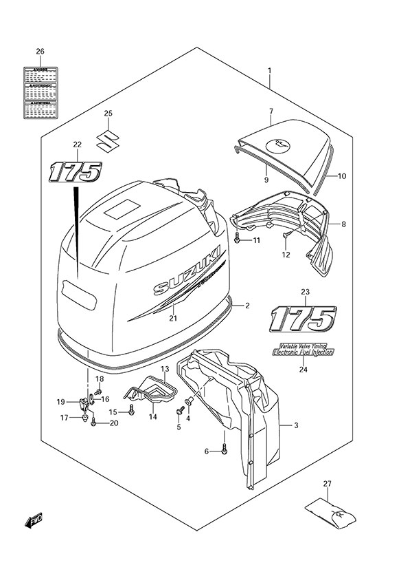 Engine Cover(2010 &amp; Newer) - Suzuki DF 175 Parts Listings<br>2008 to 17501F-880001 to 17501F-88XXXX 17501Z-880001 to 17501Z-88XXXX