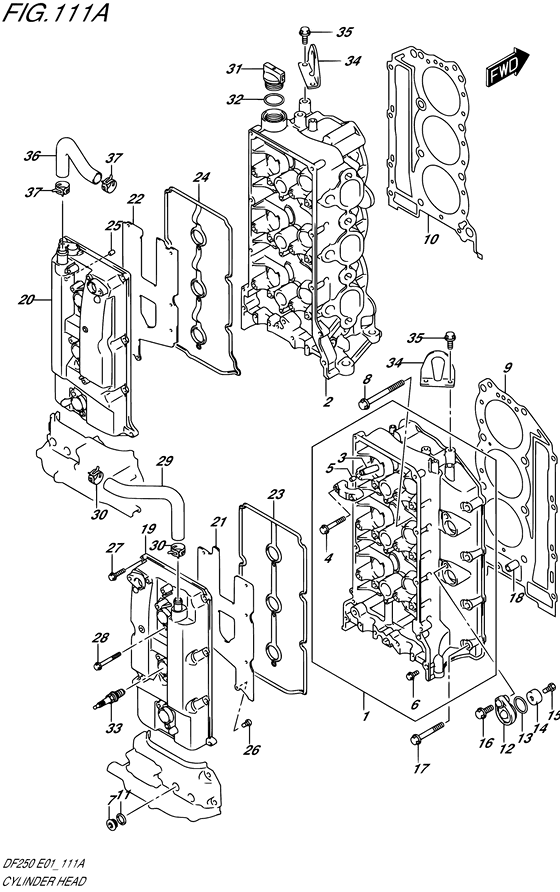 Cylinder Head - Suzuki DF 250 Parts Listings<br>2006 to 25001F-680001 to 25001F-68XXXX 25001Z-680001 to 25001Z-68XXXX