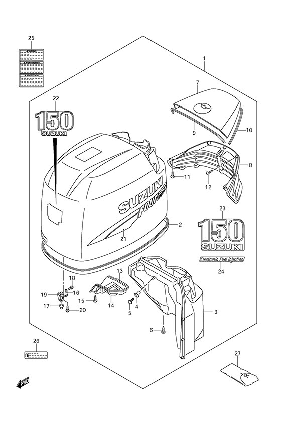 Engine Cover(2006 to 2009) - Suzuki DF 150 Parts Listings<br>2010 to 15002F-010001 to 15002F-01XXXX 15002Z-010001 to 15002Z-01XXXX