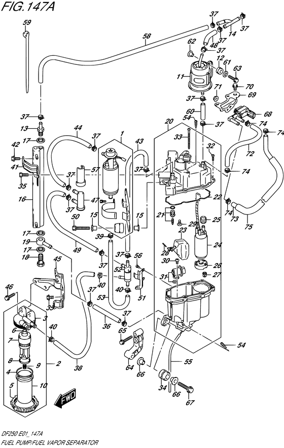 Fuel Pump/Fuel Vapor Separator (2004 to 2010) - Suzuki DF 250 Parts Listings<br>2011 to 25003F-110001 to 25003F-11XXXX 25003Z-110001 to 25003Z-11XXXX 25004F-110001 to 25004F-11XXXX