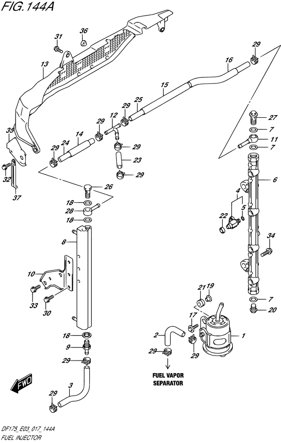 Fuel Injector - Suzuki DF 175 Parts Listings<br>2017 to 17502F-710001 to 17502F-71XXXX 17502Z-710001 to 17502Z-71XXXX