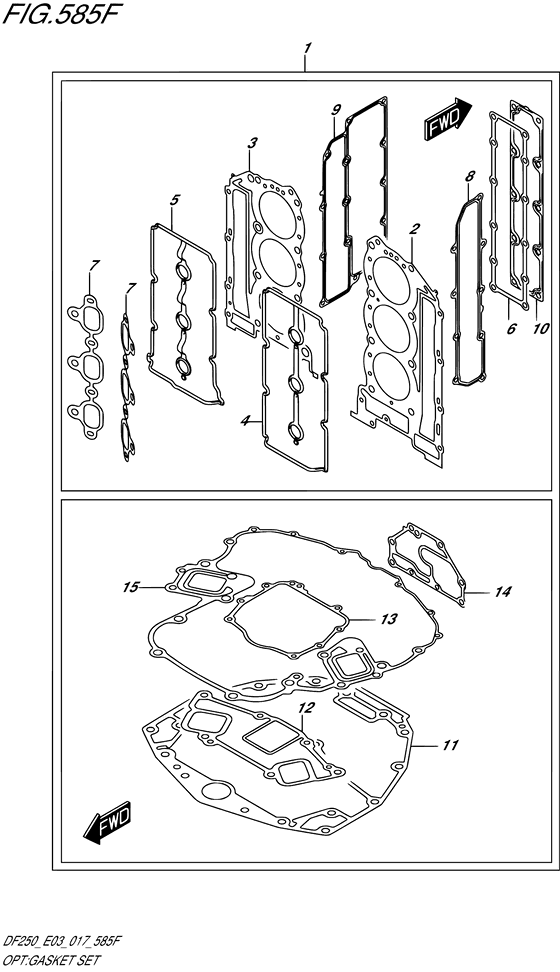 Opt: Gasket Set - Suzuki DF 250 Parts Listings<br>2020 to 25003F-040001 to 25003F-04XXXX 25003Z-040001 to 25003Z-04XXXX 25004F-040001 to 25004F-04XXXX