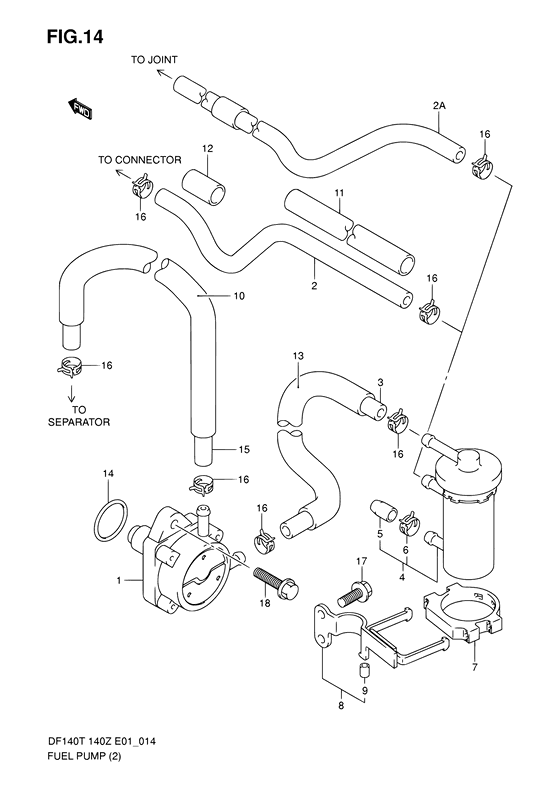 Fuel Pump - Suzuki DF 140 Parts Listings<br>2002 to 14001F-251001 to 14001F-25XXXX 14001Z-251001 to 14001Z-25XXXX