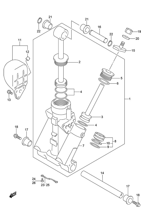 Trim Cylinder - Suzuki DF 175 Parts Listings<br>2014 to 17502F-410001 to 17502F-41XXXX 17502Z-410001 to 17502Z-41XXXX