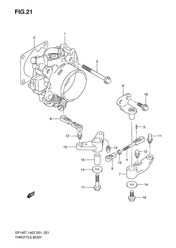 Throttle Body - Suzuki DF 140 Parts Listings<br>2002 to 14001F-251001 to 14001F-25XXXX 14001Z-251001 to 14001Z-25XXXX