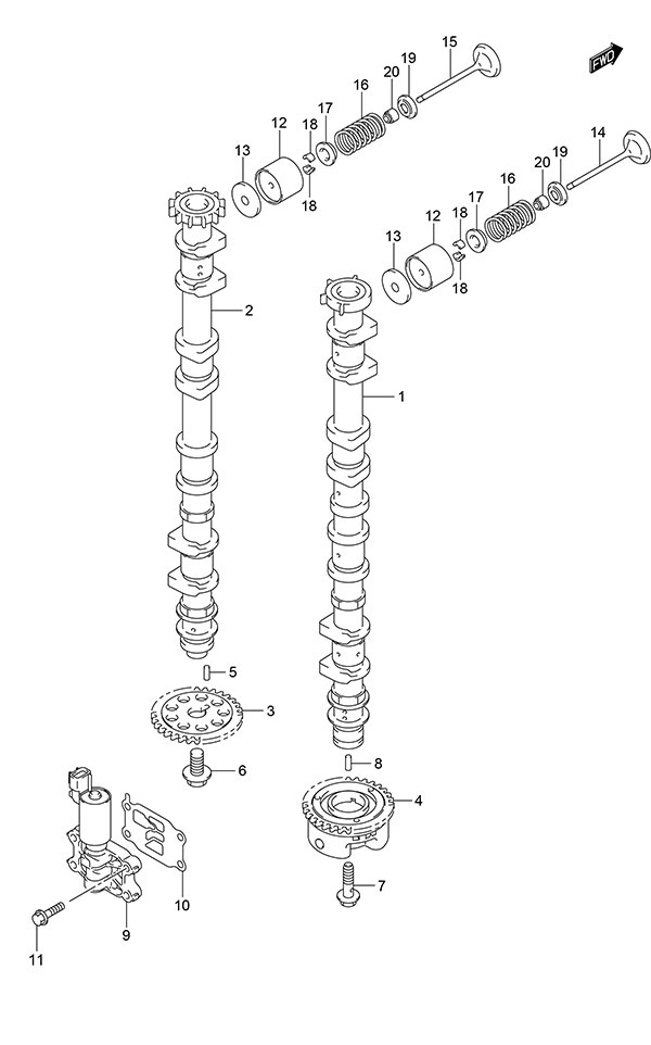 Camshaft - Suzuki DF 175 Parts Listings<br>2015 to 17502F-510001 to 17502F-51XXXX 17502Z-510001 to 17502Z-51XXXX