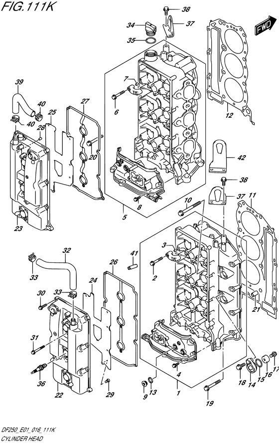 Cylinder Head - Suzuki DF 250 Parts Listings<br>2016 to 25003F-610001 to 25003F-61XXXX 25003Z-610001 to 25003Z-61XXXX 25004F-610001 to 25004F-61XXXX