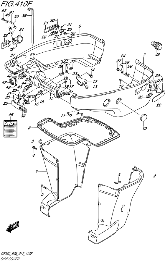 Side Cover - Suzuki DF 250 Parts Listings<br>2017 to 25003F-710001 to 25003F-71XXXX 25003Z-710001 to 25003Z-71XXXX 25004F-710001 to 25004F-71XXXX