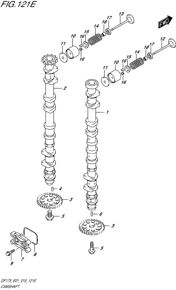 Camshaft - Suzuki DF 150 Parts Listings<br>2021 to 15003F-140001 to 15003F-14XXXX 15003Z-140001 to 15002Z-14XXXX