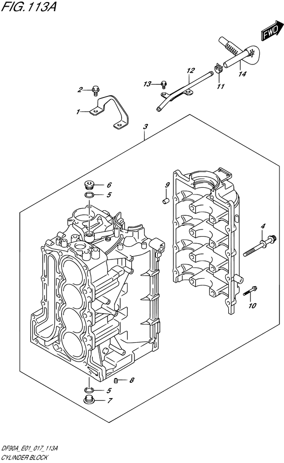 Cylinder Block - Suzuki DF 90 Parts Listings<br>2018 to 09003F-810001 to 09003F-81XXXX