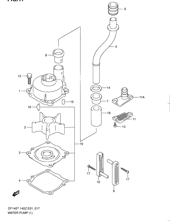 Water Pump - Suzuki DF 140 Parts Listings<br>2003 to 14001F-371001 to 14001F-37XXXX 14001Z-371001 to 14001Z-37XXXX