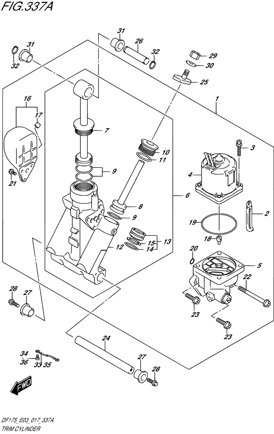 Trim Cylinder - Suzuki DF 175 Parts Listings<br>2018 to 17502F-810001 to 17502F-81XXXX 17502Z-810001 to 17502Z-81XXXX