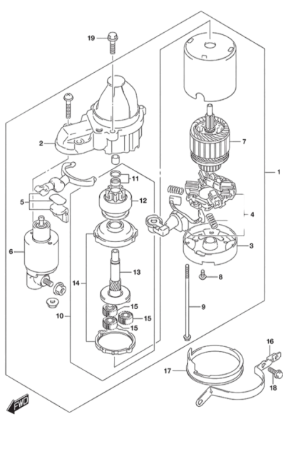 Starting Motor - Suzuki DF 150 Parts Listings<br>2020 to 15003F-040001 to 15003F-04XXXX 15003Z-040001 to 15002Z-04XXXX