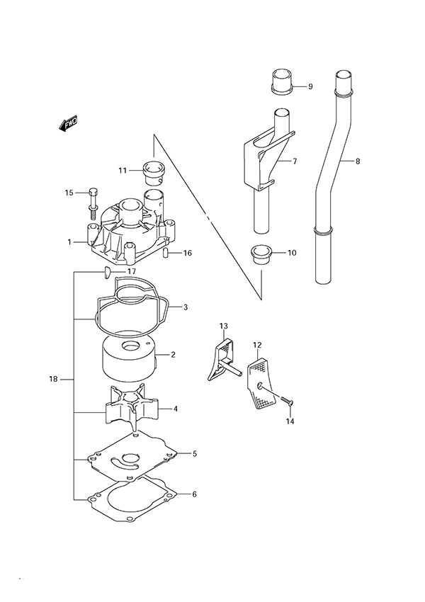 Water Pump - Suzuki DF 175 Parts Listings<br>2013 to 17502F-310001 to 17502F-31XXXX 17502Z-310001 to 17502Z-31XXXX