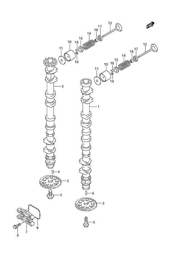 Camshaft - Suzuki DF 150 Parts Listings<br>2008 to 15001F-880001 to 15001F-88XXXX 15001Z-880001 to 15001Z-88XXXX