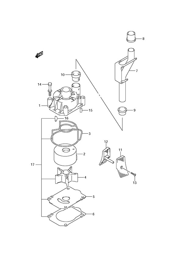 Water Pump - Suzuki DF 150 Parts Listings<br>2012 to 15002F-210001 to 15002F-21XXXX 15002Z-210001 to 15002Z-21XXXX