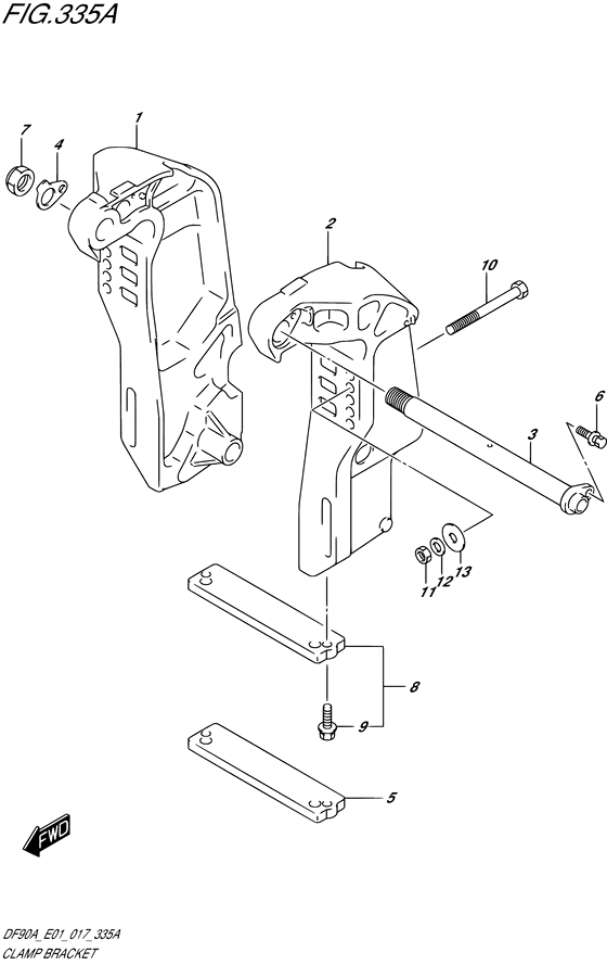 Clamp Bracket - Suzuki DF 90 Parts Listings<br>2021 to 09003F-140001 to 09003F-14XXXX