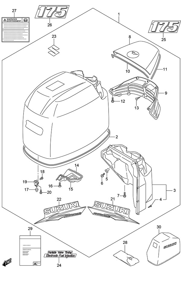 Engine Cover (White) - Suzuki DF 175 Parts Listings<br>2015 to 17502F-510001 to 17502F-51XXXX 17502Z-510001 to 17502Z-51XXXX