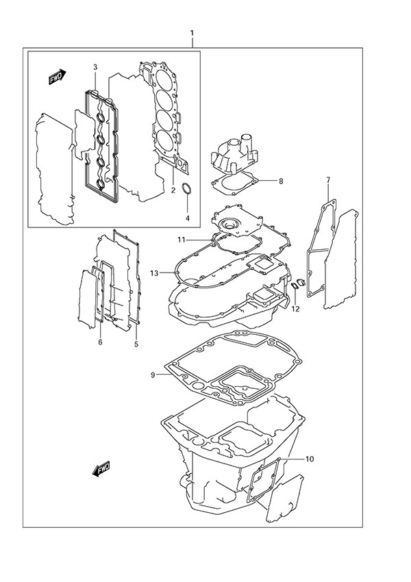 Opt: Gasket Set - Suzuki DF 150 Parts Listings<br>2012 to 15002F-210001 to 15002F-21XXXX 15002Z-210001 to 15002Z-21XXXX