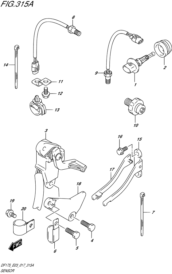 Sensor - Suzuki DF 175 Parts Listings<br>2019 to 17503F-910001 to 17503F-91XXXX 17503Z-910001 to 17503Z-91XXXX