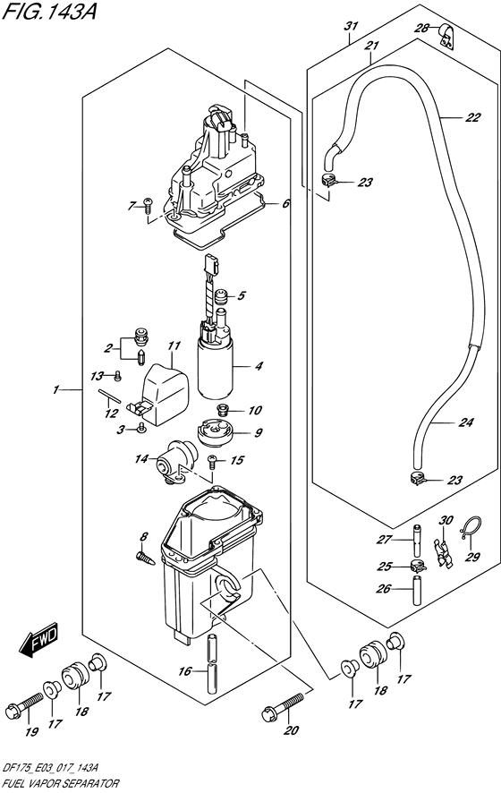 Fuel Vapor Separator - Suzuki DF 150 Parts Listings<br>2019 to 15003F-910001 to 15003F-91XXXX 15003Z-910001 to 15003Z-91XXXX