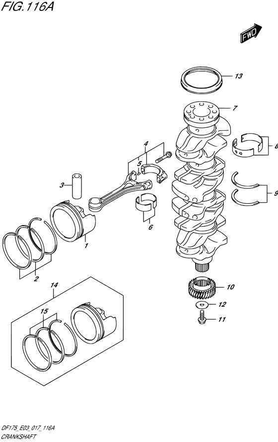 Crankshaft - Suzuki DF 175 Parts Listings<br>2020 to 17503F-040001 to 17503F-04XXXX 17503Z-040001 to 17503Z-04XXXX