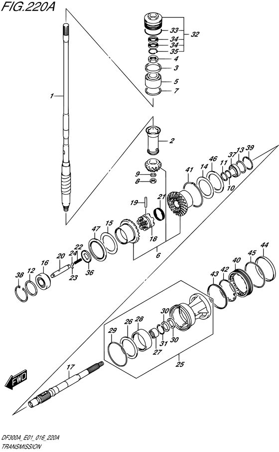 Transmission S/N 610001 to 612132 - Suzuki DF 300 Parts Listings<br>2021 to 30003P-140001 to 30002P-14XXXX