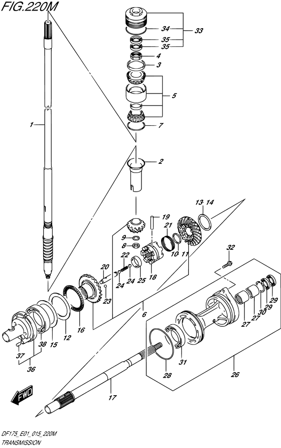 Transmission - Suzuki DF 150 Parts Listings<br>2015 to 15002F-510001 to 15002F-51XXXX 15002Z-510001 to 15002Z-51XXXX