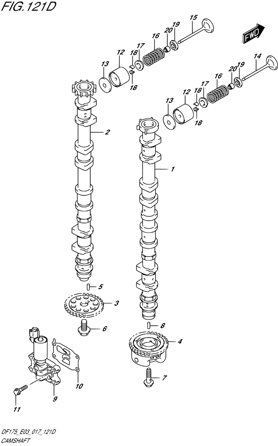 Camshaft - Suzuki DF 175 Parts Listings<br>2022 to 17503F-240001 to 17503F- 24XXXX 17503Z-240001 to 17503Z-24XXXX