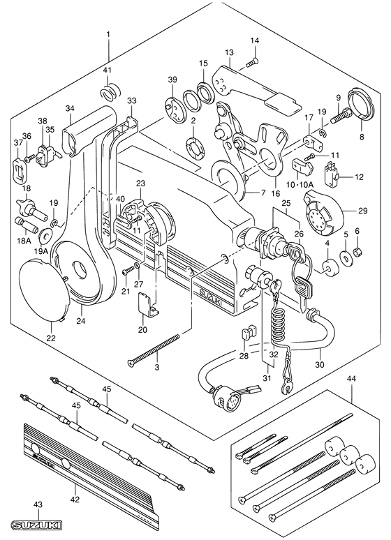 Remote control ((MODEL:98~03); NOTE : REFER TO FIG.54(H- 7) FOR MODEL:04 REFER TO FIG.55(H-10) FOR MODEL:05~09) - Suzuki DF 70 Parts Listings<br>1998 to 07001F-861001 to 07001F-86XXXX