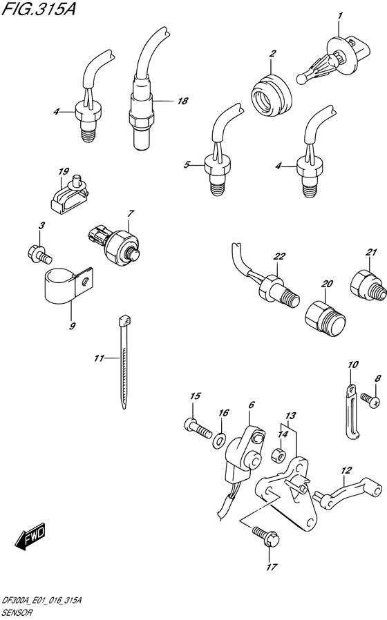 Sensor w/Transom (X or XX) - Suzuki DF 300 Parts Listings<br>2020 to 30002P-040001 to 30002P-04XXXX