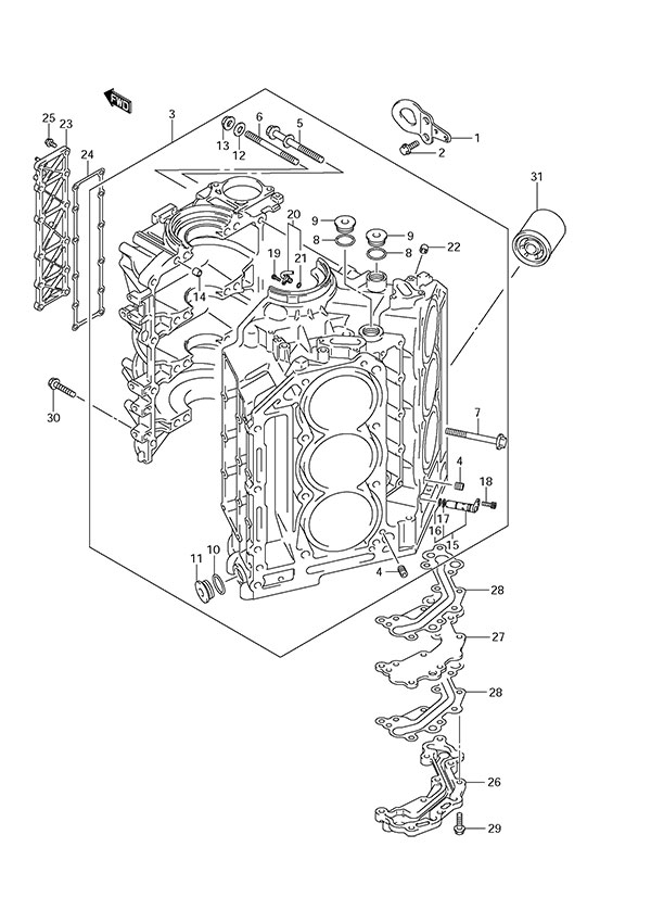 Cylinder Block - Suzuki DF 300 Parts Listings<br>2010 to 30002F-010001 to 30002F-01XXXX  30002Z-010001 to 30002Z-01XXXX